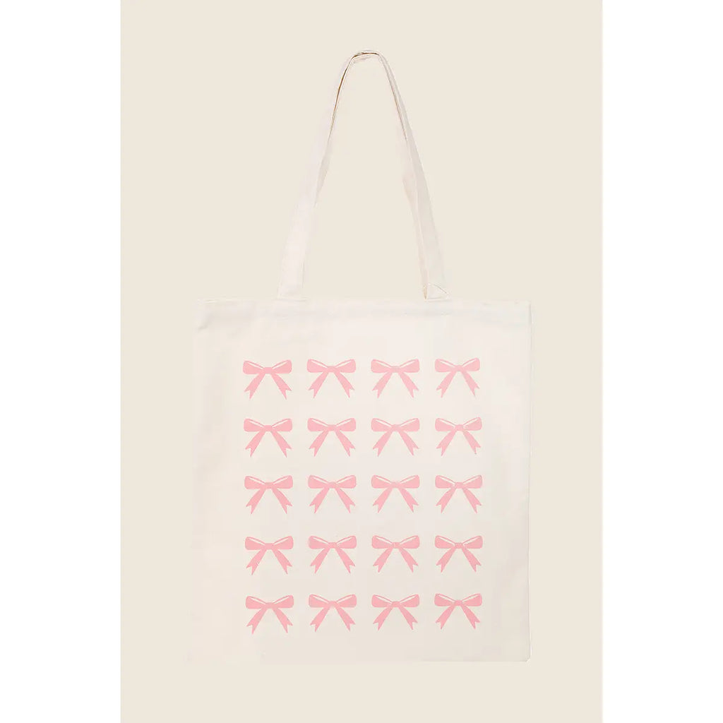 Assorted Pink Ribbon Bow Print Tote Bag