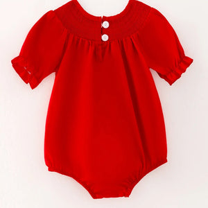 Girls Bow Embroidered Red Romper