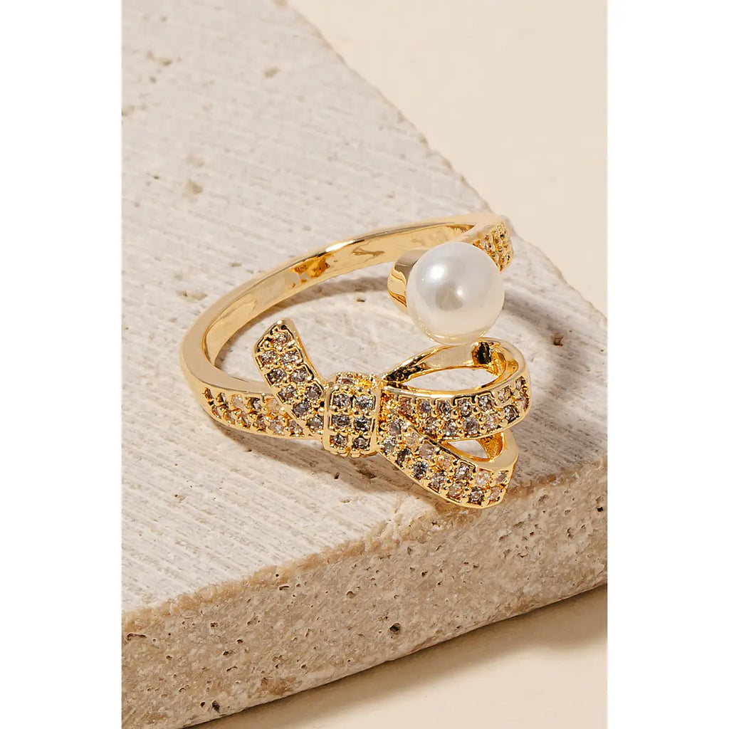 Pave Ribbon Pearl Wrap Ring