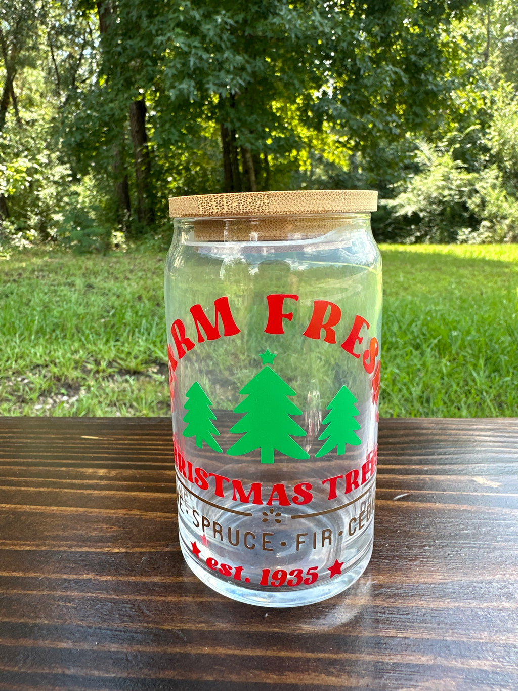 Farm Fresh Christmas Tree Can Glass