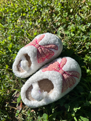 Toddler Girls Pink Bow Slippers