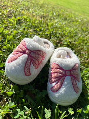 Toddler Girls Pink Bow Slippers