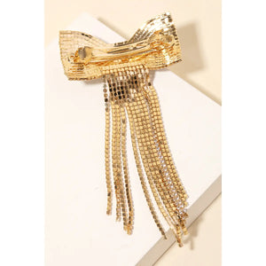 Pearl Rhinestone Bowtie Fringe Hair Clip
