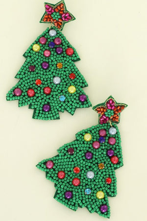 Jeweled Christmas Tree Beaded Earrings