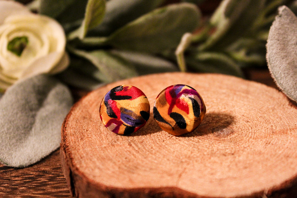 Gold Black Purple Blue Multi Colored Fabric Earring