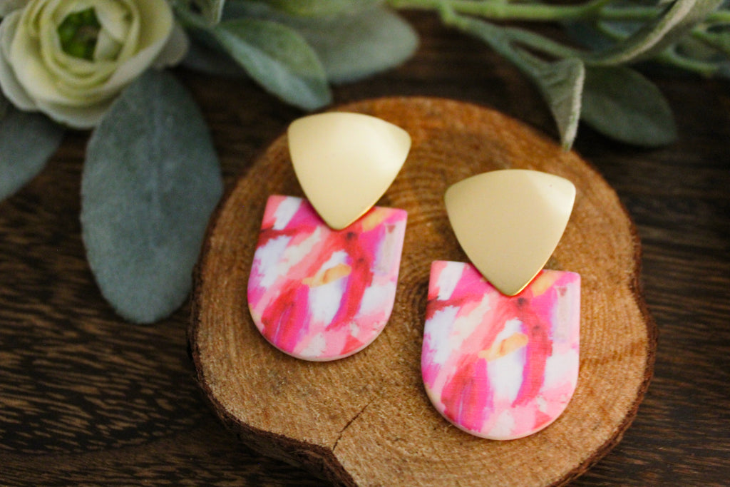 Pink Gold and White Earring