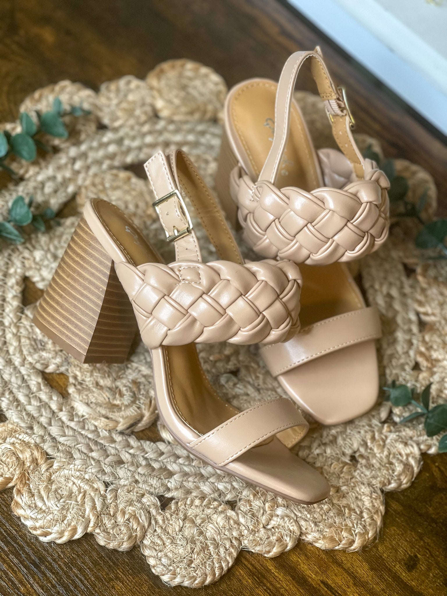 Tan Woven Sandal Heels