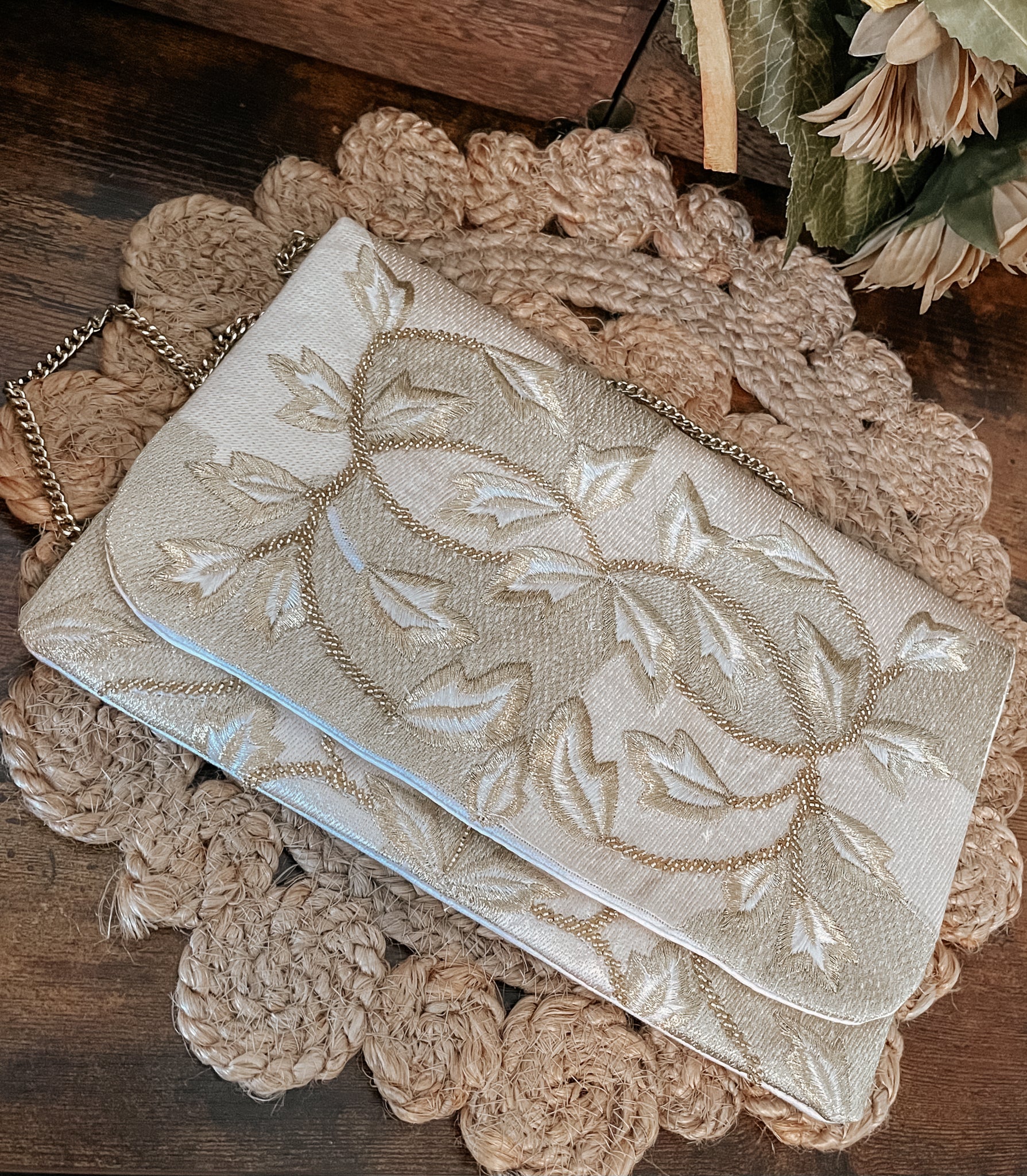 Gold Embroidered Clutch/Crossbody