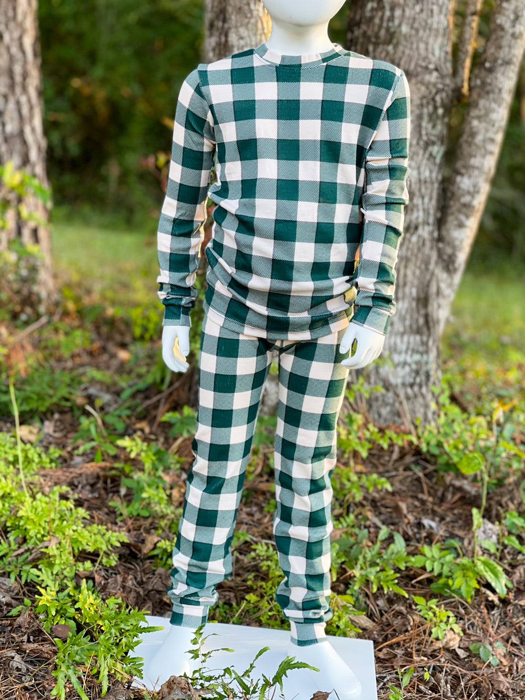 Long Sleeve Green Checkered Pajama Set