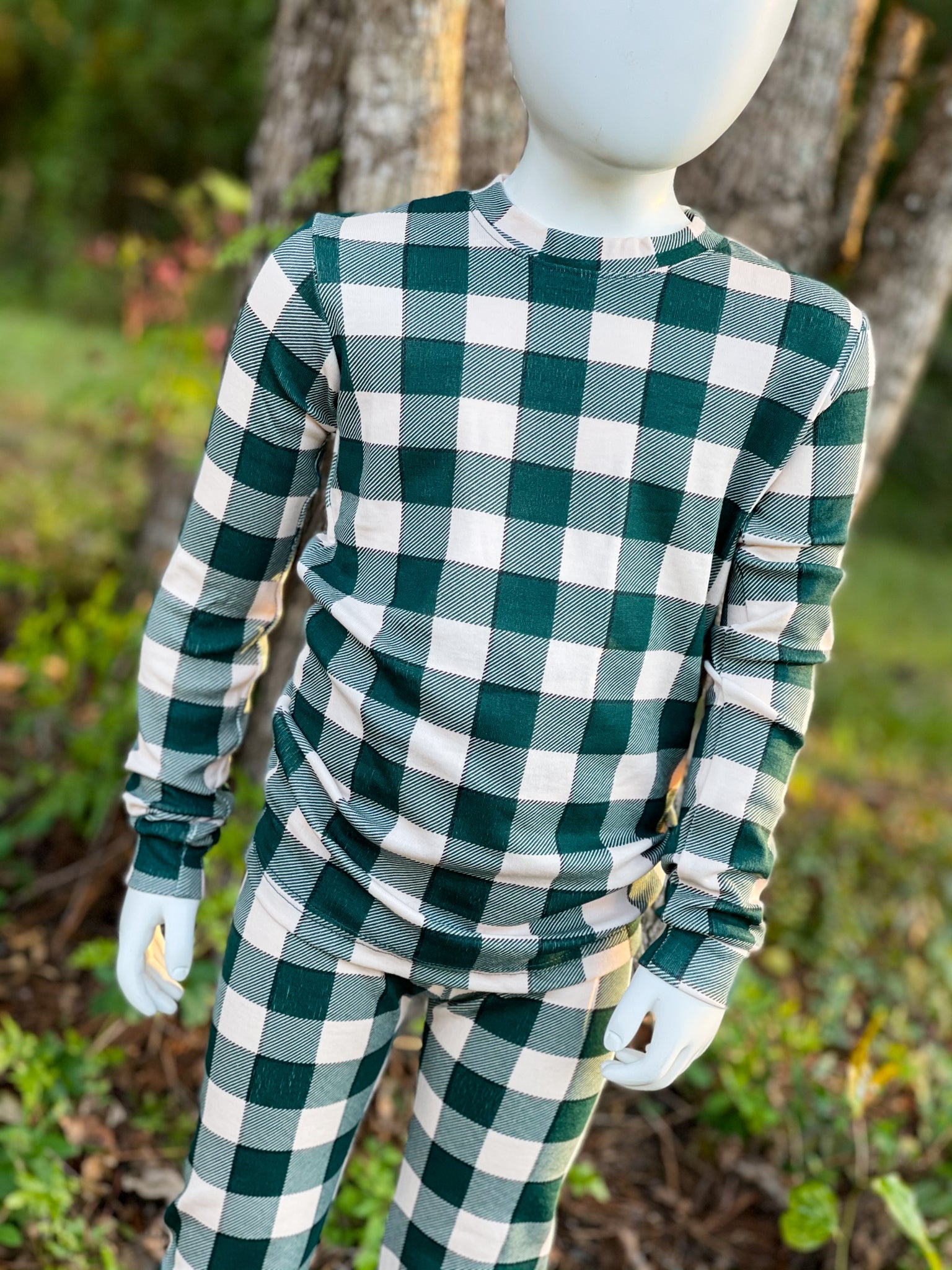 Long Sleeve Green Checkered Pajama Set