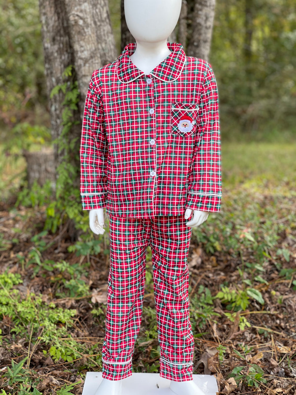 Plaid Santa Applique Pajama Set