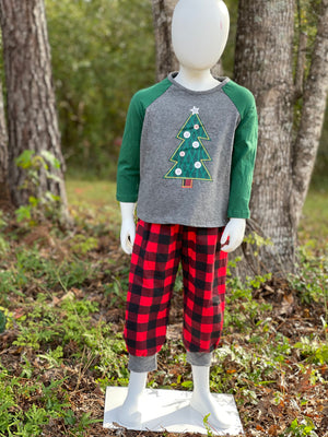 Christmas Tree Checkered Boy Pants Set